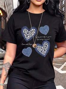 Women's Short-Sleeved T-Shirt With A Round Neck, Loose Fit, Casual And Versatile. Featuring A Modern, Elegant And Sophisticated Print Of Simple Letters, Ideal As A Basic Garment; Made From Soft Fabric With Excellent Drape - 黑色 - 查看 8