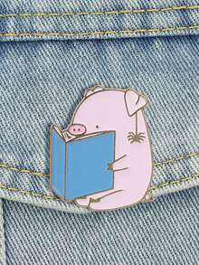 Immersive Reading Pig Enamel Pin Pink With Book Design Suitable For Introverted Bookworms Daily Wear Classroom Decor - Multicolor - View 3