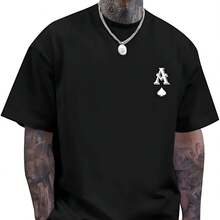 Men's Oversized Vintage Printed T-Shirt, Ace Of Spades Design, Streetwear Rapper Style, Casual Black T-Shirt - Black - View 1
