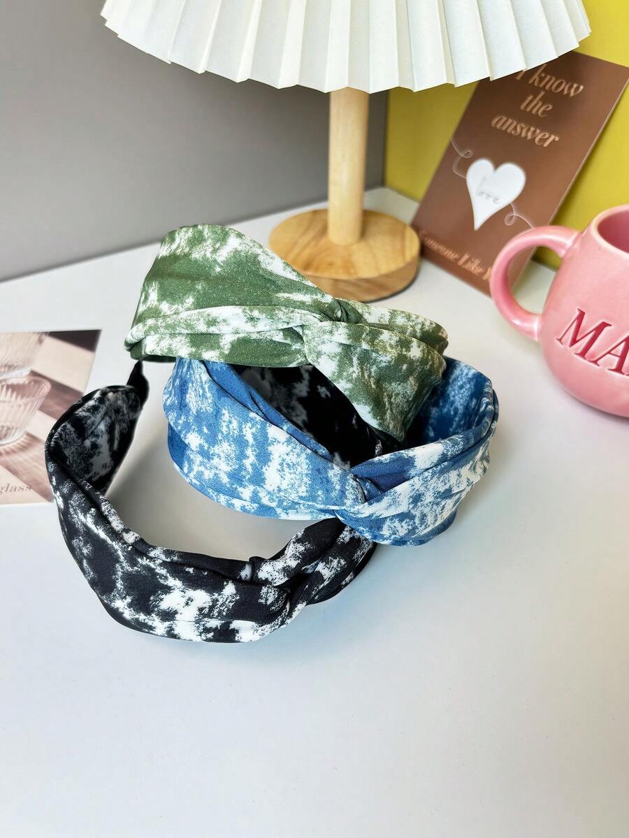 1件女款時尚優雅水墨風扭結髮箍,百搭增高皇冠髮飾髮帶 - 彩色 - 查看 1