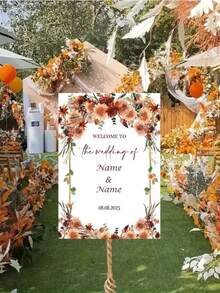 Customized Wedding Welcome Sign - Personalized Groom And Bride Names And Wedding Date Decoration - Indoor Wedding Party, Wedding Reception, Engagement Party Decoration With Floral Border - Autumn And Fall Theme - Warm Earthy And Gold Tones - Multicolor - View 7