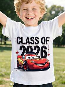 La nueva camiseta estampada para niños de Disney de 2026, con el diseño de Rayo McQueen de Cars, es divertida, animada y enérgica. La nueva camiseta Disney de 2026 es cómoda y transpirable, adecuada para la temporada de graduación de 2026, para jugar y usar de vacaciones, y apta para niños y niñas. - Blanco - Ver 1
