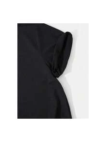 Camiseta deportiva informal de manga corta para mujer con pendientes de cabeza de vaca y estampado de letras del alfabeto - Negro - Ver 4