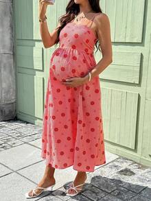 Vestido de tirantes con estampado floral y rayas para embarazadas de vacaciones - Negro - Ver 6