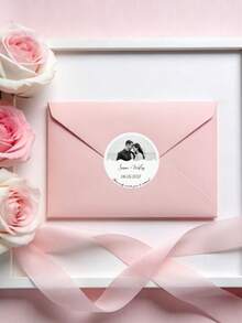 Personalized Custom Round Wedding Invitation Label Stickers, White Elegant Couple Portrait Design, Wedding Party Gift Labels Decoration - Multicolor - View 7