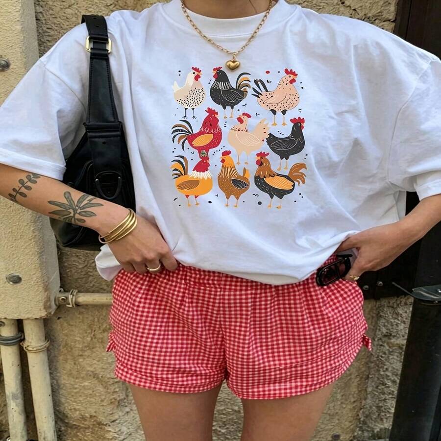 Cute Daily Casual Graphic T-Shirt 100% Cotton Oversized Soft Breathable Casual Crewneck Short Sleeve Top Aesthetic Daily Fashion Lovers Casual Wearers Gift Givers Basic - 白色 - 查看 1