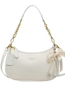 1 pieza Bolso de hombro de piel de PU de unicolor para mujer, bolso cruzado versátil para ir al trabajo, correa de hombro ajustable - Beis - Ver 7
