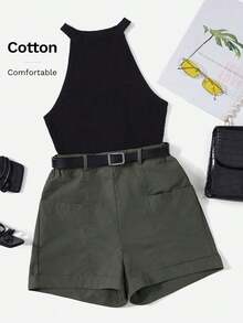 Top halter & Shorts sin cinturón - Gris - Ver 6
