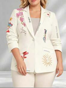 de manga larga con estampado floral y bolsillos, elegante y casual, adecuado para todas las estaciones, talla grande, color negro de primavera - Blanco - Ver 6
