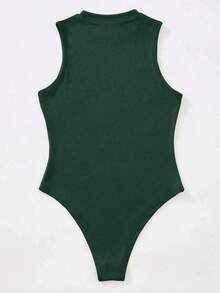 Body tejido de canalé de cuello alto unicolor - Verde Oscuro - Ver 3
