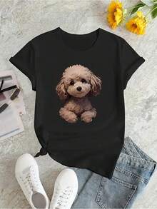 Camiseta divertida perro cachorro arte gráfico estilo moderno algodón suave cómodo casual para amantes de los animales talla S M L color negro moda - Negro - Ver 1