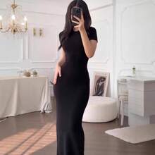 Slim-Fitting Long Dress For Women In Summer, Sexy And Elegant, Pure And Desirable, With A Round Neck And Short Sleeves, Long Style Women's Dress. Dresses For Women Summer Dresses For Women Vacation Outfits Women - 深棕色 - 查看 2