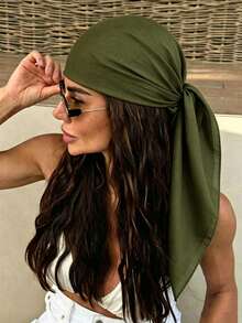 1pc Solid Color Silk Scarf For Women, Soft Lightweight Square Headscarf, Multi-Use Neck Scarf, Hair Bandana, Beach Shawl, Turban Wrap, Handbag Accessory, Available In Black, White, Red, Green, Brown, Pink - Multicolor - View 5
