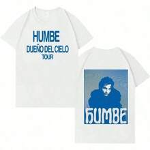 Camiseta de moda con estampado de doble cara de Singer Humbe, camisetas de gran tamaño del tour Dueno Del Cielo para hombres y mujeres. - Negro - Ver 6