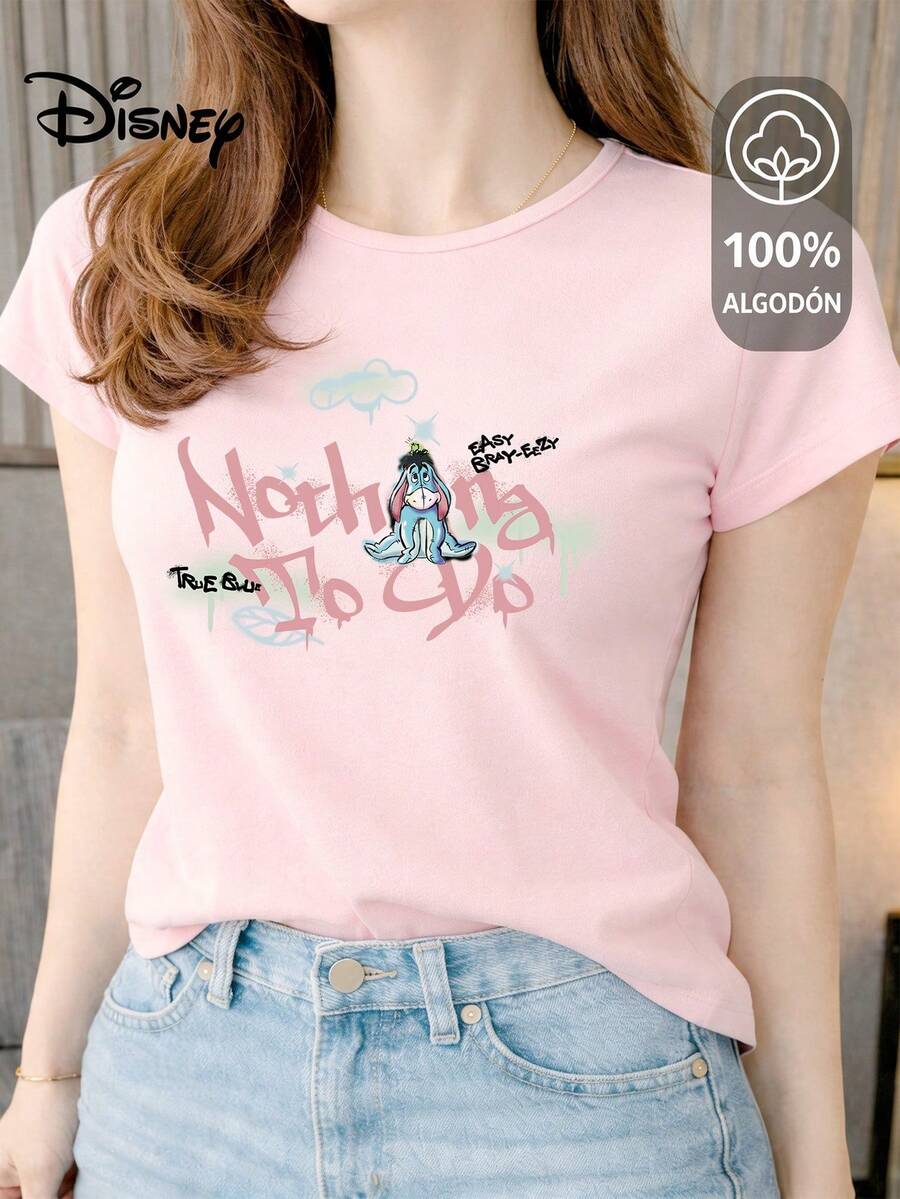 Women's T-Shirt Made Of 100% High-Quality Cotton, This T-Shirt Guarantees Exceptional Softness To The Touch, Round Neck With "Disney Eeyore Nothing To Do" Print And Short Sleeves - 粉色 - 查看 1