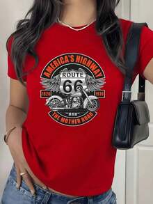 100% Cotton  With Classic Motorcycle, Symbol Of Freedom And Adventure On The American Road. Women's T-Shirt, 100% Cotton, Comfortable And Modern. Women's Simple Solid Color T-Shirt, Loose And Slim Fit Casual Short Sleeve - 紅色的 - 查看 12