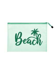 多色防水時尚網格海灘包，附「Beach」椰子樹印花化妝包，海灘主題，大容量透明化妝包 - 彩色 - 查看 14