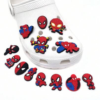 Disney 13 piezas Encantos de zapato de Marvel Spider-Man - Lindos y kawaii accesorios de decoración de zapatos de PVC de Spider-Man, pasadores de zapato impermeables para zuecos, sandalias, pulseras, brazaletes, regalos perfectos para fiestas de cumpleaños, regalos de vuelta a la escuela y rellenos de calcetines para niños, adolescentes, niños y fans de Spider-Man