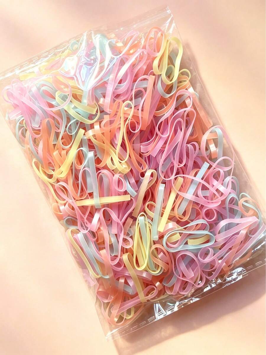 200/1000入 加厚彩色蝴蝶造型橡皮筋髮圈,適合女孩,一次性髮飾 - 彩色 - 查看 1
