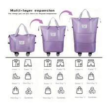 Large Capacity Wheeled Travel Tote Bag, Detachable 360° Rotating Wheels Foldable Luggage, Waterproof Wet & Dry Separation Expandable Business Travel Storage Bag, Universal Maternity Storage Box (Wheel Color Random) - Multicolor - View 9