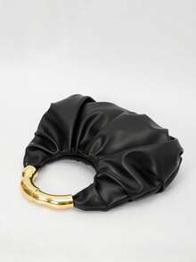 Dedoo New Fashionable Multi-Functional Thick Metal Hardware Pleated Large Capacity Cloud Handbag - Black - View 9