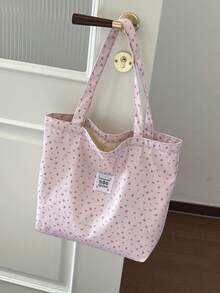 Cherry Print Simple Bucket Large Shoulder Tote Bag Student Girl Shoulder School Bag - Baby Pink - View 3