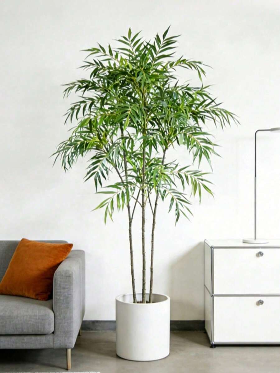 1pc Tropical Artificial Ficus Tree, Fake Large Nandina Bamboo Branch, Plastic Palm Tree, Plastic Lacquer Tree; Lifelike! Made Of Imported PU Gel, High-Quality Realistic Potted Plants For Balcony, Garden, Office Decor, Tall Green Ficus Tree, Excluding Planter (2 Styles Randomly Shipped) - Green - View 1