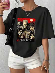 's Casual TShirt Movie Theme 100% Cotton Tee 1Pcs Retro Style Graphic Print T Shirt Casual Blouses For Women - 黑色 - 查看 7