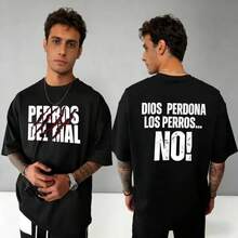 S-3XL Playera con tematica de lucha libre estampado de grupo de perros diabolicos,A194 playera informal de verano para hombre,cuello redondo, - Negro - Ver 10