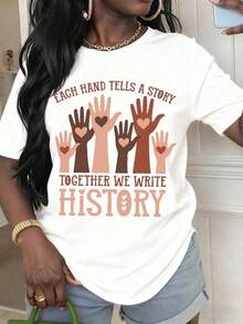 [African Pride T-Shirt] Every Hand Tells A Story, Together We Write History. T-Shirt For Women And Girls, For Empowerment And Unity. Graphic Print T-Shirt Of African Heritage For Casual Wear And Activism Events. - 白色 - 查看 6