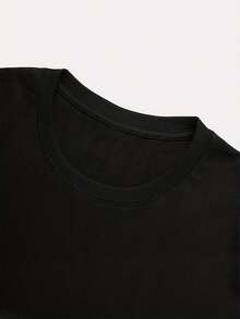 Camiseta de Mujer con Estampado de Letras de Dibujos Animados, Estilo Casual Holgado - Negro - Ver 6