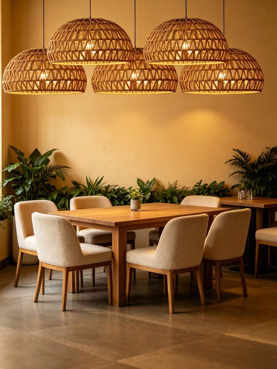 1pc Natural Handwoven Rope Dome Lamp Shade, Bohemian Rustic Style Lamp Shade, Home Lighting Decor, Outdoor Decoration - Semicircle - View 1