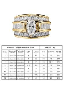 Ensemble de bagues de luxe pour femmes en or, bague de déclaration avec zircone cubique taille marquise, bagues de mariage et de fiançailles à plusieurs rangs, bijoux de mariée en cadeau - Doré - Voir 6