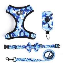 4pcs/Set New Harness Vest Style Dog Leash Set, For Small/Medium Pets, Anti-Pulling Walking Leash - Blue - View 4