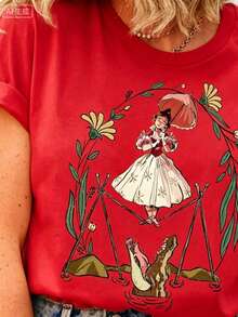 Flower Tightrope Walker Swea Tightrope Girl The Haunted Mansion Shirt Foolish Mortal Land Halloween Family Matching Outfi. Jpg Heavy-Duty Pure Cotton T-Shirt, Fashionable And Comfortable Wo's Cotton T-Shirt, Suitable For Weekends, Travel, Shopping, Outdoor Activities Or Leisure, High-Quality Durable Fabric Suitable For All Seasons, Fashionable Top, - 紅5 - 查看 1