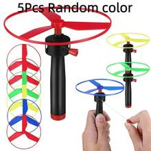 5 Colorful Plastic Flying Discs With String For Play, Toy Helicopter For Kids, Outdoor Flying Magic Game, Outdoor Activities - Black - View 1
