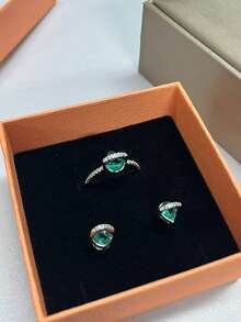 Anting Berlian Kuning Bentuk Tetesan Air Niche, Desain Mewah yang Indah, Cincin Midi Wanita Serbaguna - set dua potong - View 2