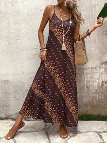 Vestido casual largo de punto elástico para mujer, cómodo y de moda para primavera/verano, vacaciones, adecuado para verano, vacaciones, con estampado vintage de flores, hojas y tropical - Multicolor 6 - Ver 8