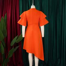Women's Summer Dress, New Model, Double Ruffle Sleeve, Solid Color, Wide Full Skirt - 橘色 - 查看 4