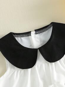 Mono de verano para bebé niña con adorable detalle de volantes, bolsillo y lazo, sin mangas y cuello de muñeca. - Blanco - Ver 5