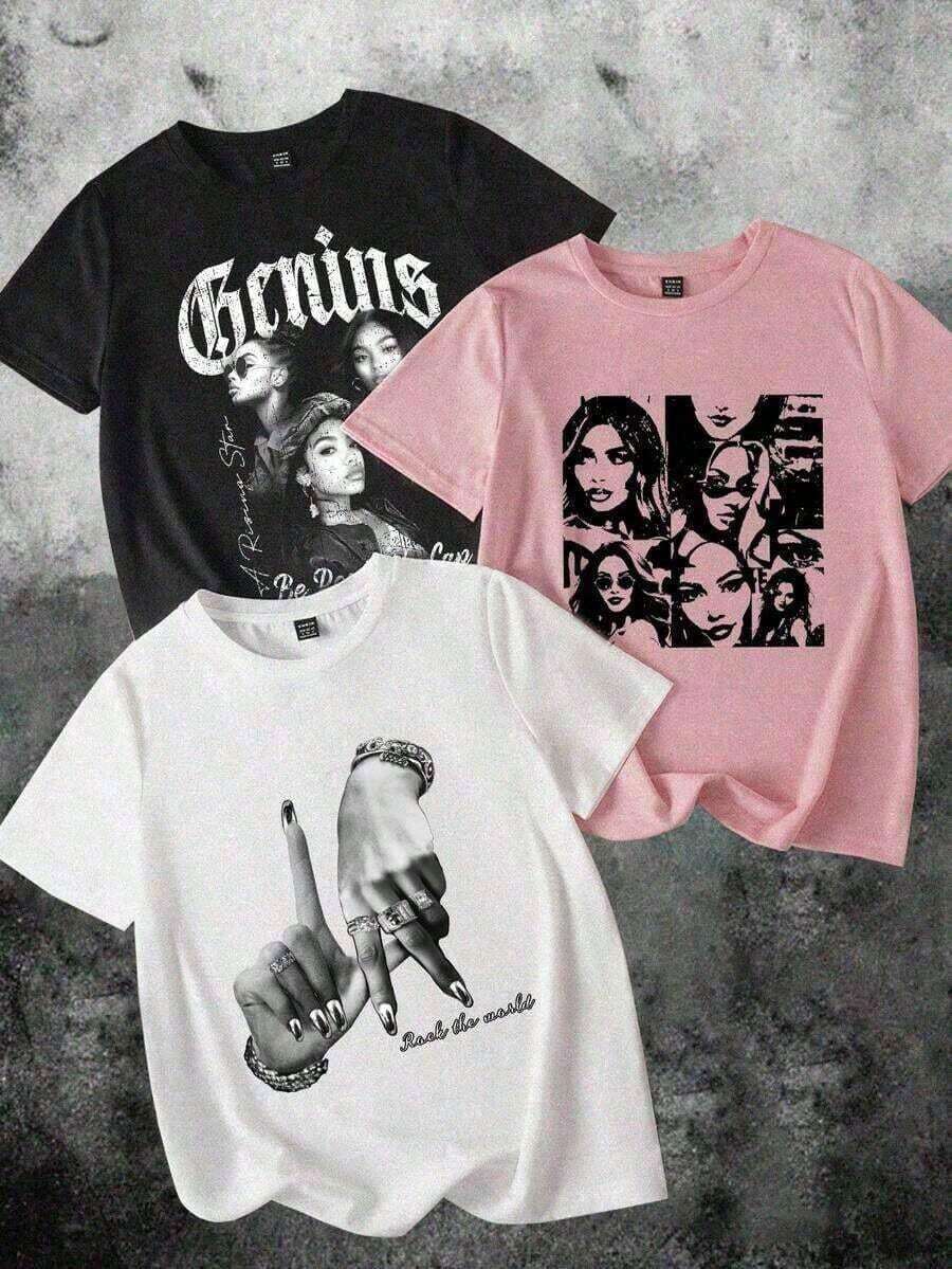 Camiseta de manga corta, cuello redondo y corte ajustado para mujer, con patrones sencillos de rostros y gestos, transpirable y que no provoca sudoración, suave y lisa, con una sensación de calidad, adecuada para deportes y fitness, uso diario, vacaciones y oficina, ideal para el verano y la vuelta al cole. - Negro - Ver 1