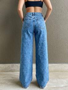 Women's Wide Leg Jeans, High Waist, Butt Lifting Design - jeans marmorizado - 查看 2