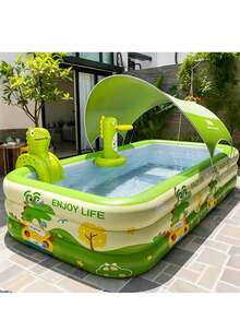 Bể bơi bơm hơi hình chữ nhật gia đình, làm từ chất liệu PVC bền, phù hợp cho các buổi tụ họp gia đình, tiệc mùa hè và thư giãn tại sân vườn - không cần điện, thiết kế bền bỉ và dễ di chuyển - A - Xem 1