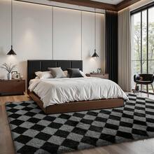 Sour Lemon Rugs Living Room 200x300cm, Grey Area Rugs For Bedroom, Washable Anti Slip Extra Large Shaggy Soft Rug Fluffy Modern Floor Carpets Mat Beside Carpet, Long Runner Rug For Hallway - Black & Gray Diagonal Checkered - View 10