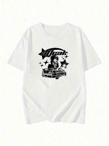 Camisetas vintage 100% algodón, con estampado de dibujos animados de personajes de anime estilo Y2K, diseño moderno, cuello redondo, manga corta, camiseta de verano, elegante, casual, versátil, top para mujer, 100% algodón, manga corta. - Blanco - Ver 3