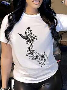 Women's T-shirtCamiseta de Mujer   Camiseta de manga corta para mujer con estampado frontal para el verano, hecha de tela cómoda y transpirable, perfecta para un estilo casual, adecuada para primavera y verano. - Blanco - Ver 6