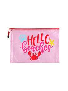 Multi Color Waterproof Fashionable Mesh Beach Bag, Colorful "Beach" Printed Makeup Bag, Crab, Shell Pattern Beach Theme. Large Capacity Transparent Makeup Bag, Nylon Zipper Wash Bag - Lightweight, Can Store Sunscreen, Snacks, Bikinis, And Beach Essentials. Spring And Summer Storage, Durable, Very Suitable For Swimming - Multicolor - View 12