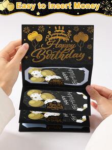 一套黑金生日现金卡及信封，粉金生日蛋糕图案折叠钞票卡，生日派对惊喜现金小礼物，周年纪念装饰折叠钞票卡，生日庆祝现金装饰，生日派对装饰，生日快乐折叠钞票卡及信封 - 创意现金礼物，生日装饰，生日礼物，派对礼品 - 黑金色 - 查看 8