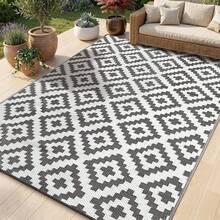 Sour Lemon Large Outdoor Rug Waterproof, Anti-Slip Plastic Straw Garden Rug, Outdoor Mat Carpet, UV Resistant For Camping, Deck, Beach, Picnic, Backyard, Poolside, 180X270cm - 灰白 - 查看 1