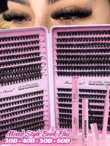 640 Clusters False Eyelashes Set, (30D+40D+50D+60D Mixed Pack), D Curl Eyelash Extension Set, Includes Glue, Sealer, Remover And Eyelash Extension Tools Accessories, Let You Easily Create Professional Eyelash Styles At Home, Essential False Eyelashes Set For Women's Makeup, Create Gorgeous Makeup Look, Suitable For Daily Use, Travel, Beginner, Wedding, Date, Party, Holiday And Other Occasions, Also Great Gift For Christmas/Halloween/Back To School Season. - 粉色 - 查看 1
